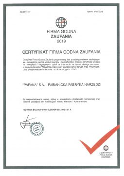 Reliable company certificate 2019.